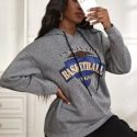 Marled Letter & Basketball Print Drop Shoulder Drawstring Hoodie