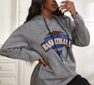Marled Letter & Basketball Print Drop Shoulder Drawstring Hoodie