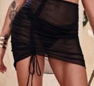 Mesh Drawstring Cover Up Skirt