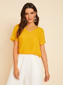 Mesh Insert Short Sleeve Top