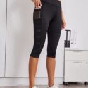 Mesh Insert Solid Biker Shorts With Phone Pocket