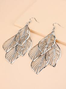 Metal Leaf Design Drop Earrings