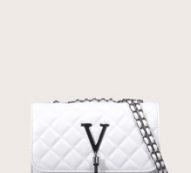 Metal Tassel Charm Quilted Shoulder Bag