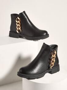 Metallic Chain Decor Boots