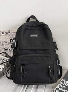 Minimalist Buckle Decor Functional Backpack