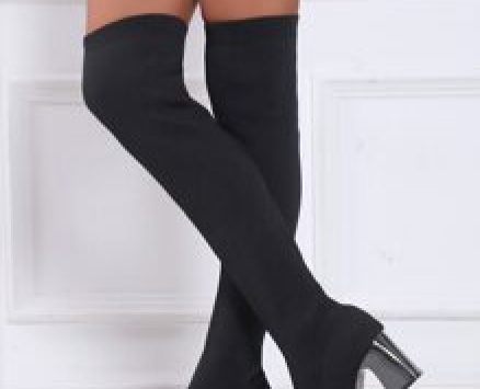 Minimalist Chunky Heeled Over Knee Sock Boots