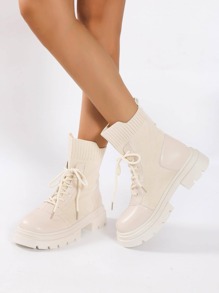 Minimalist Lace Up Front Sock Boots