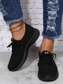 Minimalist Lace-up Front Knit Detail Running Shoes