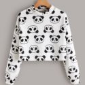 Mock Neck Cartoon Graphic Drop Shoulder Flannel Pullover