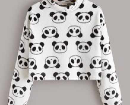 Mock Neck Cartoon Graphic Drop Shoulder Flannel Pullover