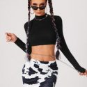 Mock Neck Crop Top & Cow Print Bodycon Skirt