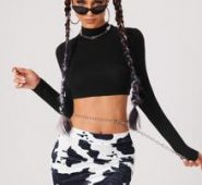 Mock Neck Crop Top & Cow Print Bodycon Skirt