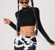 Mock Neck Crop Top & Cow Print Bodycon Skirt