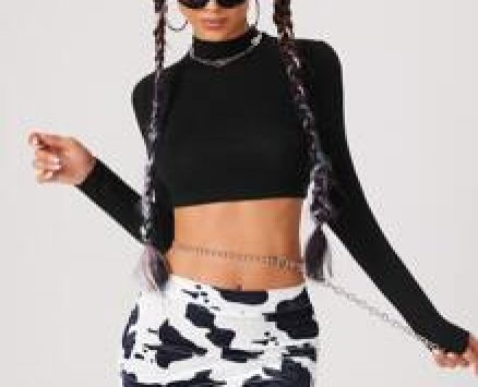 Mock Neck Crop Top & Cow Print Bodycon Skirt