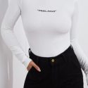 Mock Neck Letter Embroidered Tee