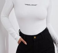Mock Neck Letter Embroidered Tee