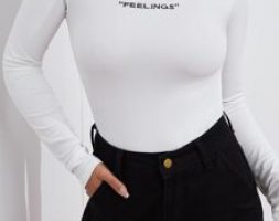 Mock Neck Letter Embroidered Tee