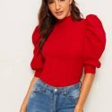 Mock Neck Puff Sleeve Top