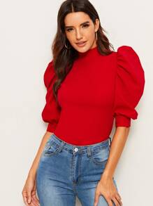 Mock Neck Puff Sleeve Top