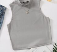 Mock Neck Rib-knit Tank Top