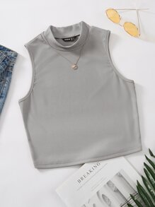 Mock Neck Rib-knit Tank Top