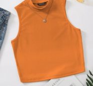 Mock Neck Rib-knit Tank Top