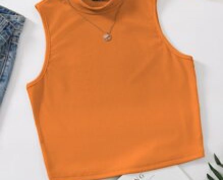 Mock Neck Rib-knit Tank Top