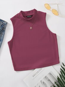 Mock Neck Rib-knit Tank Top Without Necklace