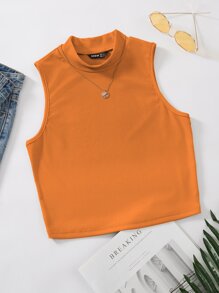 Mock Neck Rib-knit Tank Top