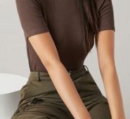 Mock Neck Rib-knit Tee