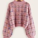 Mock-neck Boucle Knit Sweater