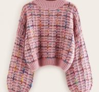 Mock-neck Boucle Knit Sweater