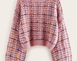 Mock-neck Boucle Knit Sweater