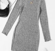 Mock-neck Lettuce Edge Bodycon Dress