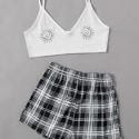 Moon Graphic Plaid Shorts PJ Set