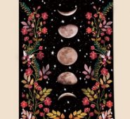 Moon Phases & Flower Print Wall Tapestry