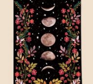 Moon Phases & Flower Print Wall Tapestry
