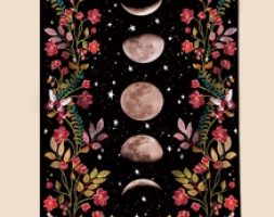 Moon Phases & Flower Print Wall Tapestry