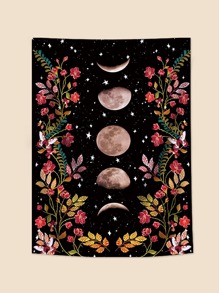 Moon Phases & Flower Print Wall Tapestry