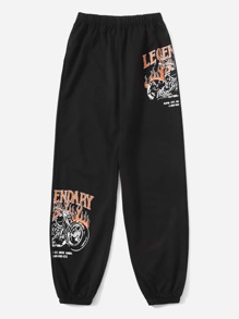 Motorcycle Letter Print Sweatpants