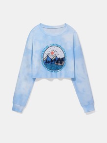 Mountain Graphic Tie Dye Crop Sweatshirt