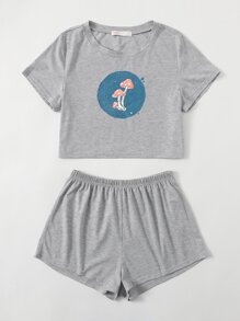 Mushroom Pattern Tee PJ Set