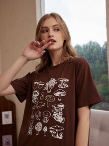 Mushroom Print Crew Neck Tee