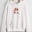 Mushroom Print Drawstring Hoodie