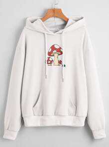 Mushroom Print Drawstring Hoodie