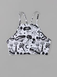 Mushroom Print Tie Back Bikini Top