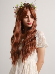 Natural Long Curly Wig With Bangs