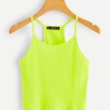 Neon Lime Rib-knit Crop Cami Top