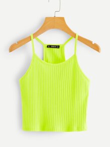 Neon Lime Rib-knit Crop Cami Top