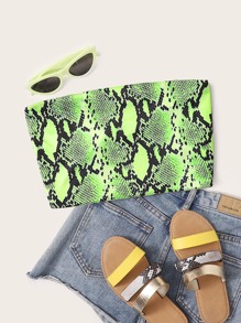 Neon Lime Snakeskin Print Tube Crop Top